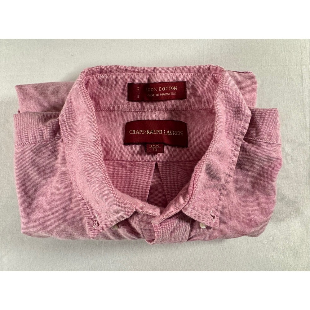 VTG 90s Chaps Ralph Lauren Mens Pink Oxford Button Up 15.5 33 Long Sleeve Cotton